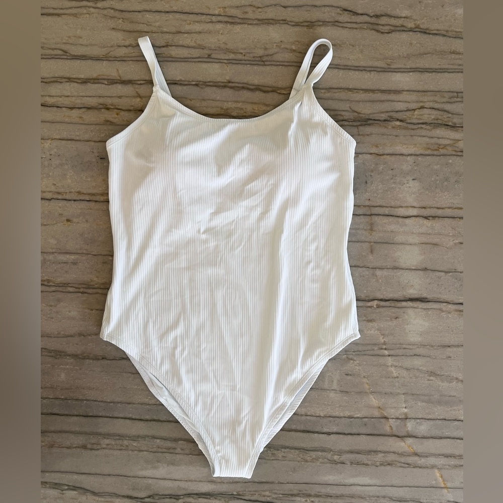 Andie Amalfi White Ribbed One Piece Swimsuit XXL Tall Long Torso - Brand New